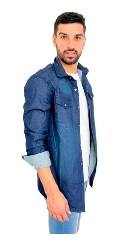 Imagen 3 de 8 de Camisa Jony Hombre Azul Elastizada