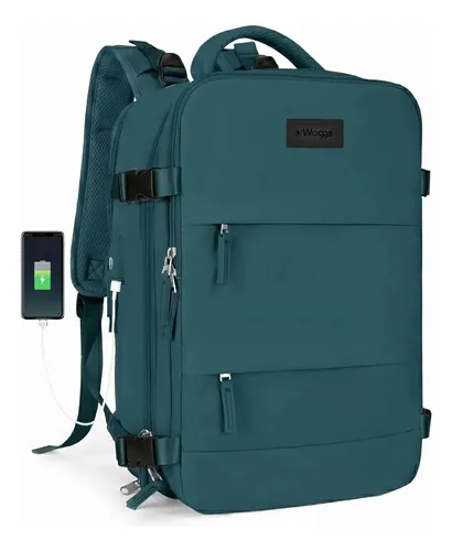Mochila viaje carry on avión porta notebook Waggs color azul petróleo diseño liso capacidad 25L a prueba de agua