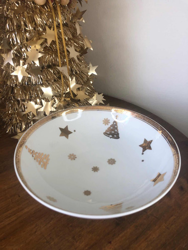 Bowl ,tigela Luxo Ouro Em Porcelana Natal - 23cm