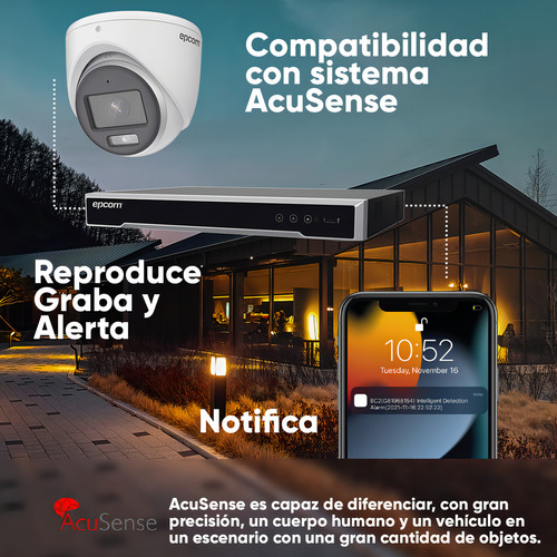 Epcom Kit De 4 Camaras De Seguridad Metalicas Con Microfono Turret 3k Imagen A Color 24/7 Para Uso Exterior + Dvr 4ch Turbohd Con Detección De Movimiento Y Salida De Alarma Modelo Ev8004e3k-plus-sc