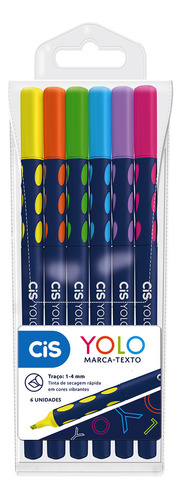 Kit Marca Texto Yolo 6 Cores Vibrantes Cis Traço 1-4mm