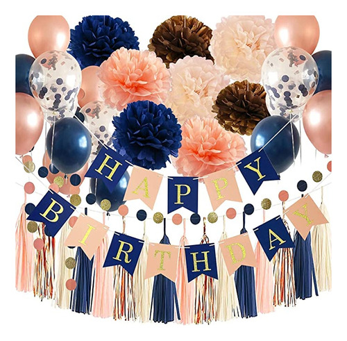 Decoraciones De Cumpleaños Para Mujer, Color Azul Marino