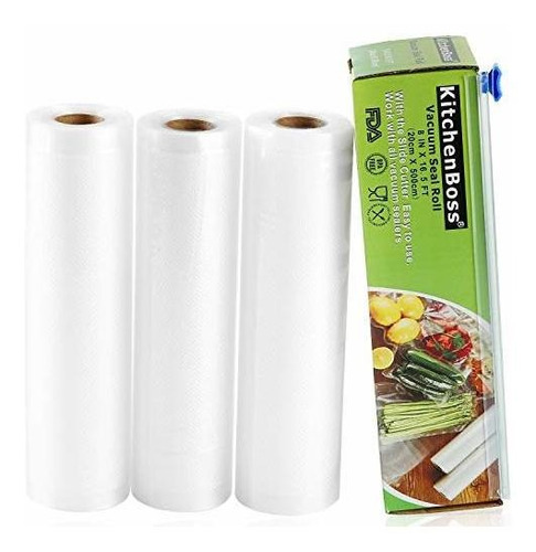 Kitchenboss Vacuum Sealer Rolls With Cutter Box (3 Rolls 8  