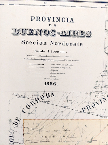 Mapa 1886 Buenos Aires Nordoeste Telegrafos Ferrocarriles (Usado)
