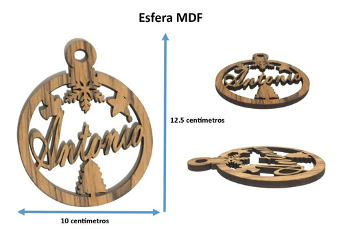 1 Esfera Navideña Antonio Mdf 12.5 Cm X 10 Cm