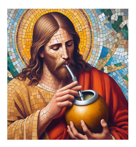 Vinilo 20x20cm Jesus Tomando Mate Calabaza Desayuno