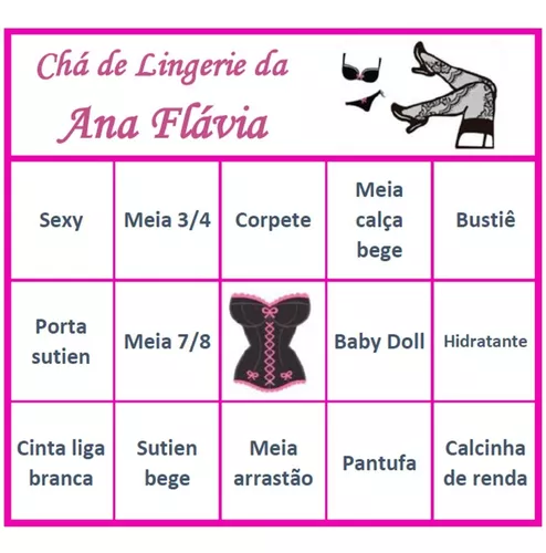 30 Cartelas Bingo Chá De Lingerie - Arquivo Pdf