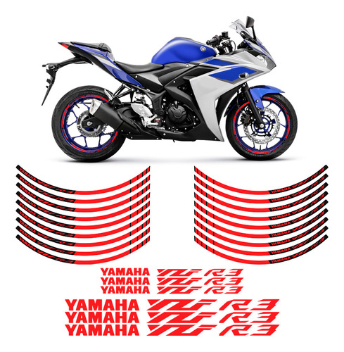 Apliques Roda Yamaha Yzf R3  Frisos Refletivos Vermelho