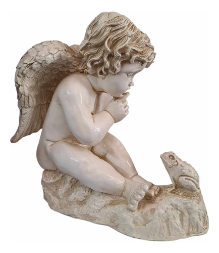 Ángel Bello Querubín Con Rana Para Decoración Elegante 42 Cm Blanco