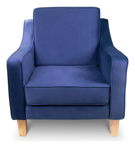 Sillón Menken Sofamatch, Tela De Terciopelo, Patas Natural Color Blue Diseño De La Tela Moderno