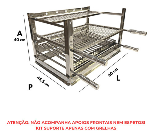 Suporte Grelhas Espetos Em Inox Churrasqueira 60cm + Grelha