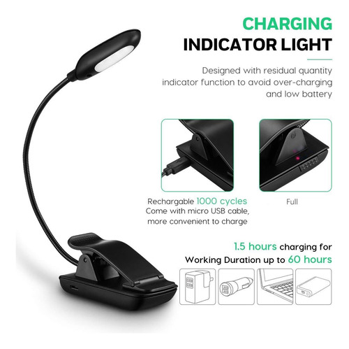 Luz Del Libro Recargable 7 Led,de Intensidad Regulable Luz