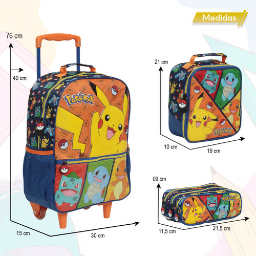Kit Mochila Infantil Pokémon Rodinhas Passeio Volta As Aulas