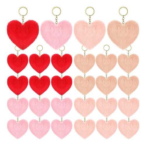 24 Llaveros Corazon Pompones De Moda Peluche Lotes Mayoreo