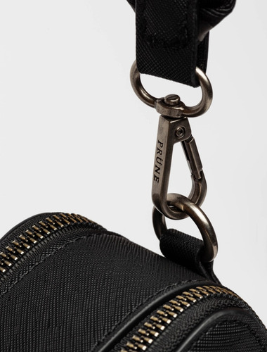 Bandolera Cartera Mujer Prune New Penny Efecto Cuero Negro Lisa Níquel Negro