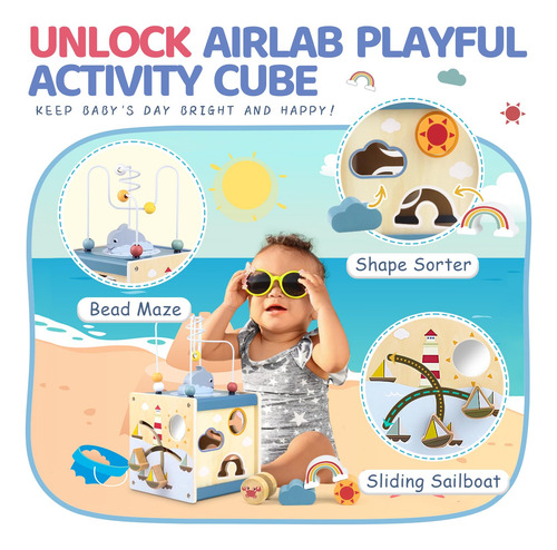 Brinquedo Montessori De Madeira Activity Cube Airlab Para Cr