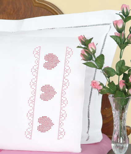 Fundas De Almohada Corazones Encaje Borde Perle Blanco