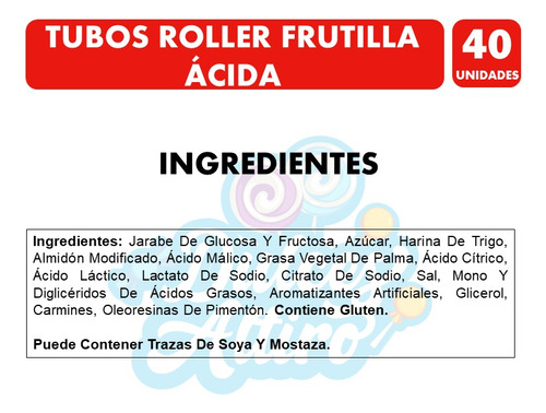 Gomitas Fini Tubos Roller Sabor Frutilla Ácida (caja 40 Uni)