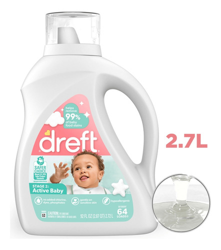 Detergente Dreft Concentrado Para Bebes Stage 2 64ld 2,72lt