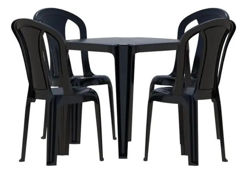 Kit Mesa Quadrada Monobloco Preta Com 4 Cadeiras Bistrô