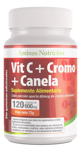 Vitamina C + Cromo + Canela  120caps 600mg  Aminas Nutricion