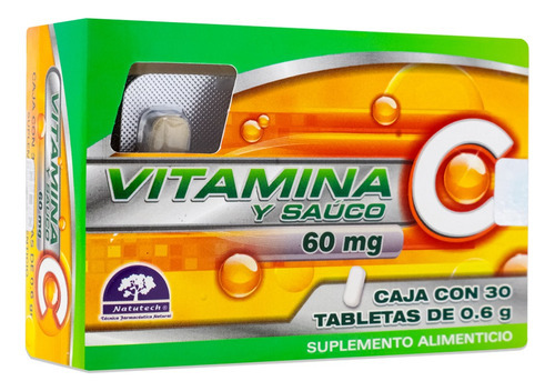 Vitamina C Y Sauco 60 Mg 30tab 0.6g Natutech Sabor Sin Sabor