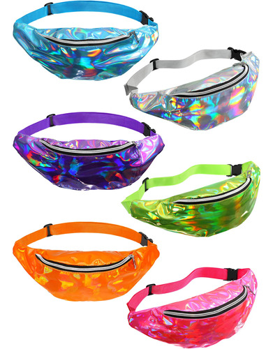 6 Piezas Hologrficas Fanny Packs Neon Bachelorette Rave Fann