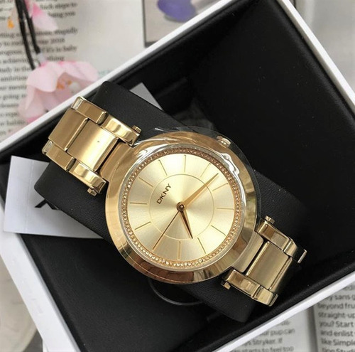 Relógio Pulso Feminino Dkny Donna Karan Aço Dourado Champagn