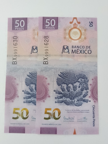 2 Billetes De 50 Pesos Ajolote Series Bx Nuevos Con Error 