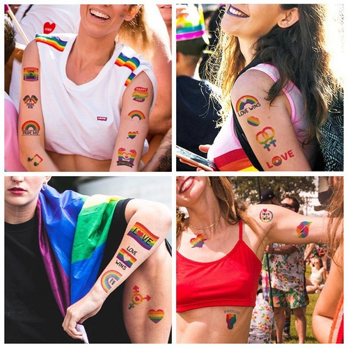 Tatuajes Temporales Lgbt Con Bandera Colorida, Orgullo, Band
