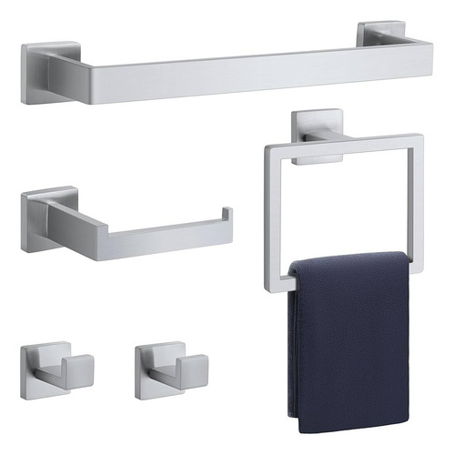 Juego Set 5 Accesorios Toallero Completo Baño Acero Inoxidable Plateado - Ts Home
