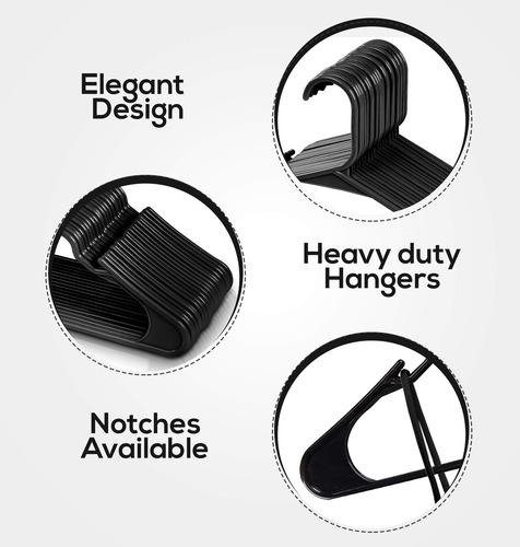 Perchas De Plástico Utopia Home, 50 Unidades, Color Negro