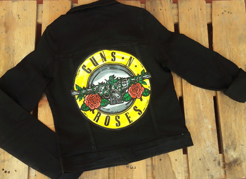 Campera Jean Negra Hombre Gun's & Roses Rock Talles S Al Xxl