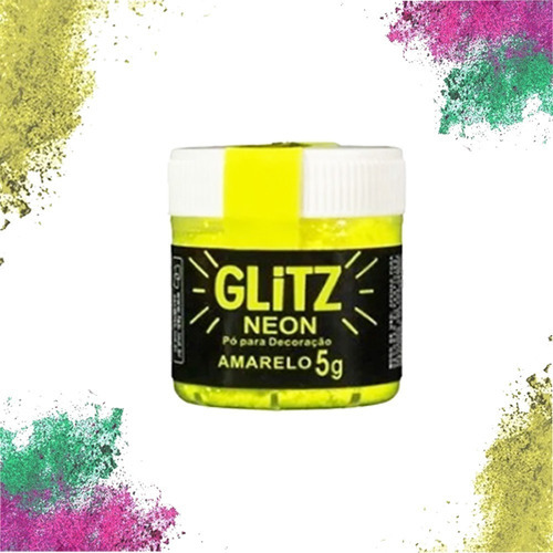 Corante Pó Glitz Neon Brilha Na Luz Negra Para Confeitaria Cores Amarelo Neon