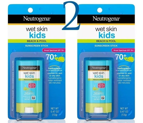 2 X Protetor Solar Bastão Neutrogena Kids Wet Skin Spf 70+
