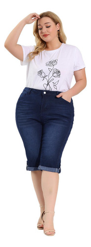 Vaqueros Capri De Mezclilla Talla Grande Pantalón Elástico