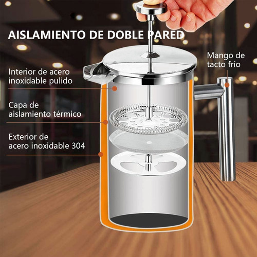 Imagen 4 de 7 de Cafetera Prensa Francesa 1.5l Acero Inoxidable Doble Pared