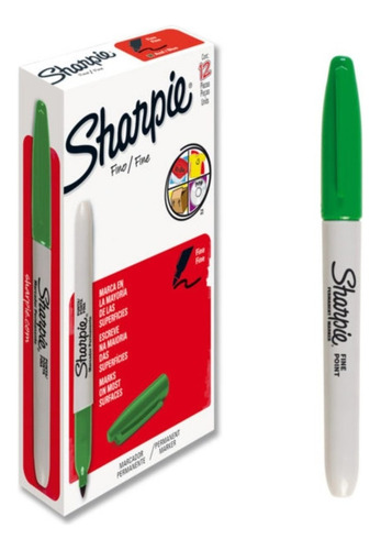Marcador Permanente Sharpie Punto Fino Color Verde C/ 12 Pza