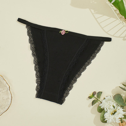 A* K- Tanga S For Mujer, Color Liso, Con Ribetes De Encaje,