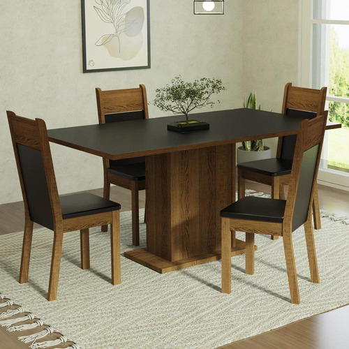 Juego Comedor Mesa Tablero Madera 4 Sillas Elisa Madesa Color Negro/Marrón