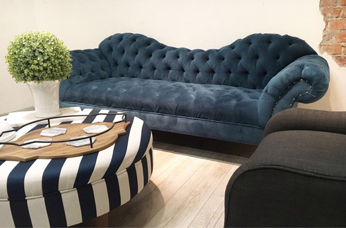 Sofa Estilo Chesterfield Sala Mueble Madera Tres Plazas