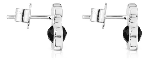 Aros Pequeños Oso De Plata Con Ónix 10 Mm I-bear