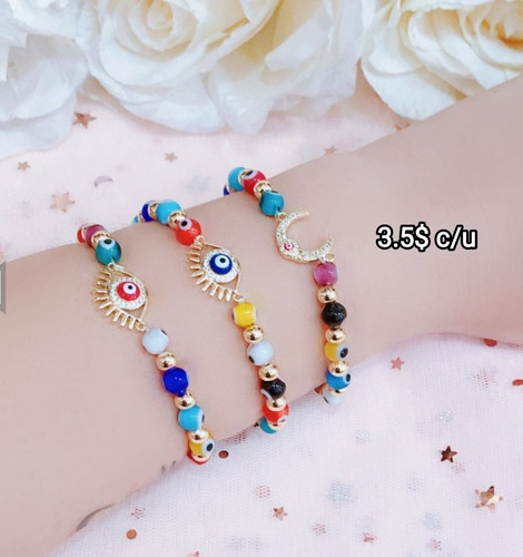 Pulsera De Balines De Colores Con Dije