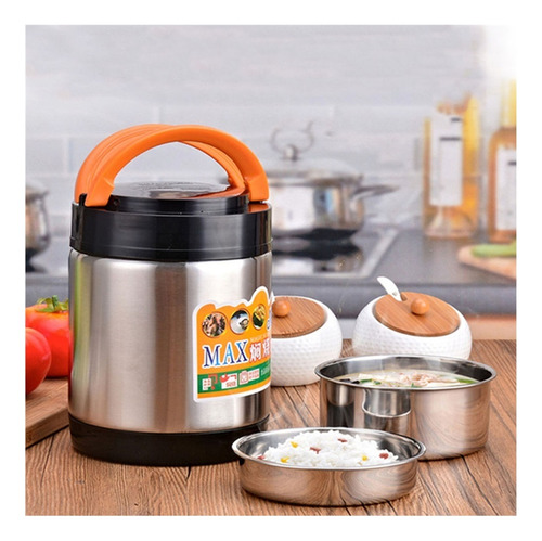 B Fiambrera Térmica De Tres Capas De Acero Inoxidable 1800ml