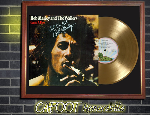 Bob Marley Catch A Fire Tapa Lp Firmada Y Disco Oro Cuadro