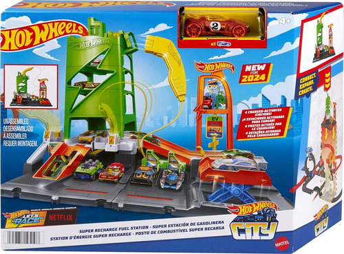 Pista Hot Wheels Posto De Combustível Super Recarga Mattel Cor VERDE E LARANJA