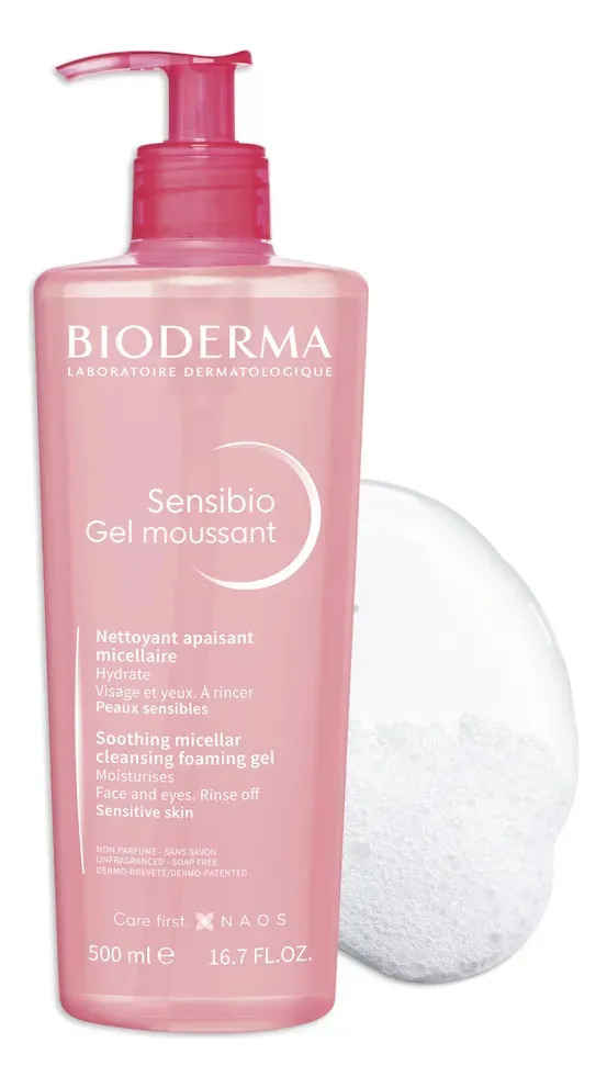 Gel Moussant Bioderma Sensibio Gel Moussant Micelar día/noche para piel sensible de 500mL/500g 12+ años
