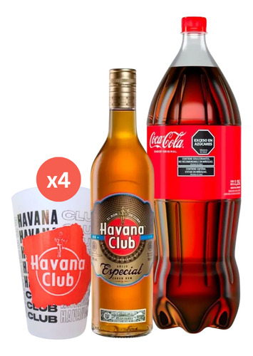 Combo Ron Havana Club + Gaseosa Coca Cola + Vasos Regalo