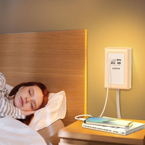 Regleta Extension Electrica Con Sensor Luz 4 Puertos Usb