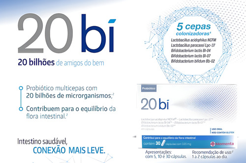 20 Bi Suplemento Probiótico Com 30 Cápsulas Flora Intestinal